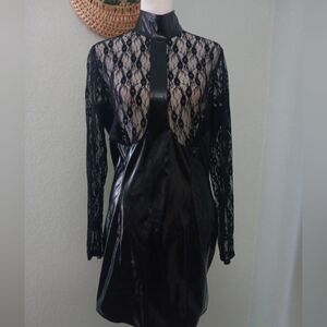 Honour Black Faux Leather & Lace Mini Dress Mistress